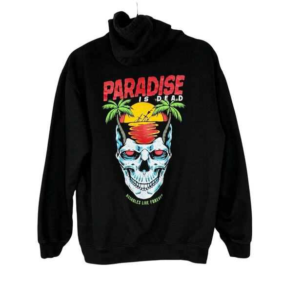 A**holes Live Forever Size M Hoodie Pullover Black Skull Pirate Palms Ablaze - Picture 1 of 4